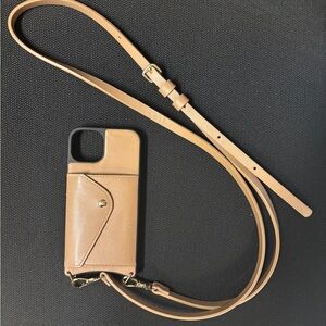 Bandolier Tan Leather iPhone 13 Case with Strap